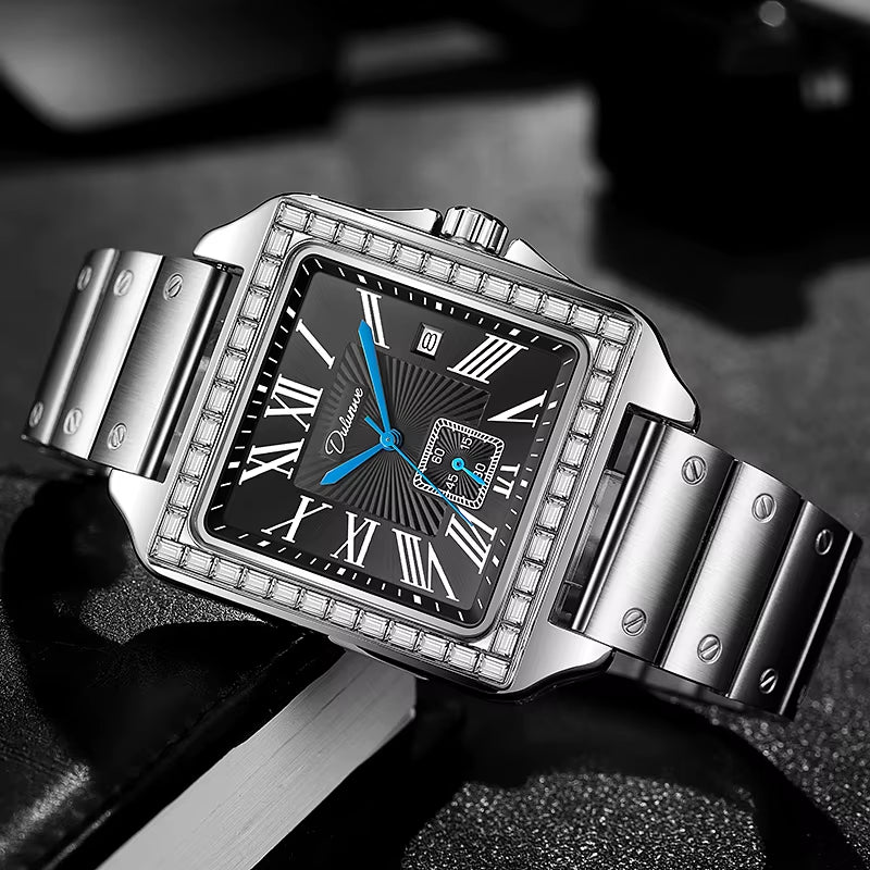 Square Dial Retro Design Men Watch Luxury Brand Mechanical Watch Fashion Automatic Date Waterproof Moon Phase Men Watch Reloj