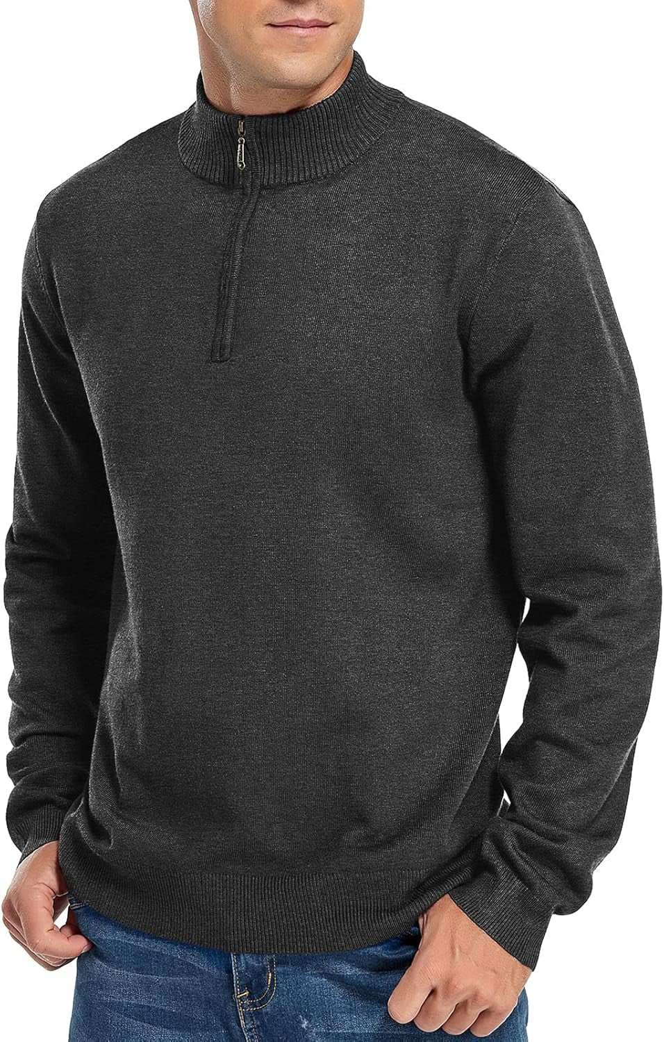 Mens Slim Fit Quarter Zip Mock Neck Polo Sweater Casual Long Sleeve Sweater and Turtleneck Pullover