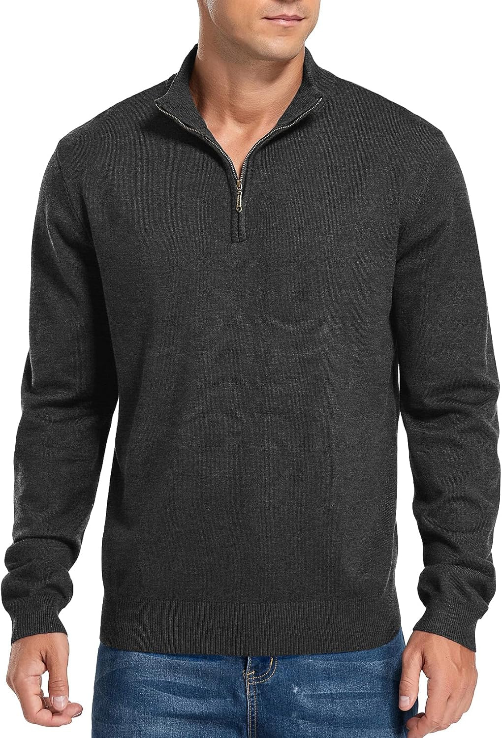 Mens Slim Fit Quarter Zip Mock Neck Polo Sweater Casual Long Sleeve Sweater and Turtleneck Pullover