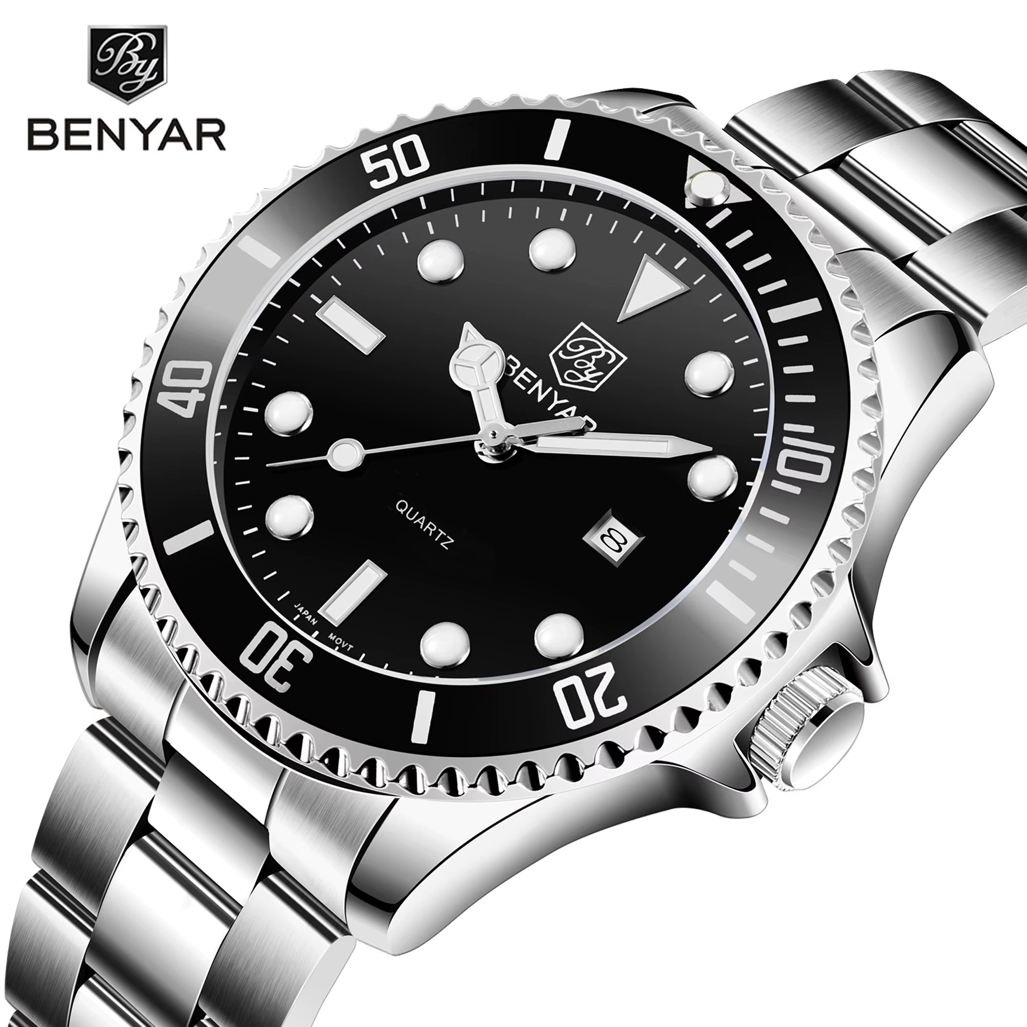 5223 Brand Men Quartz Watches Fashion Luminous Calendar Waterproof Stainless Steel Strap Elegant Business Men Wristwatch