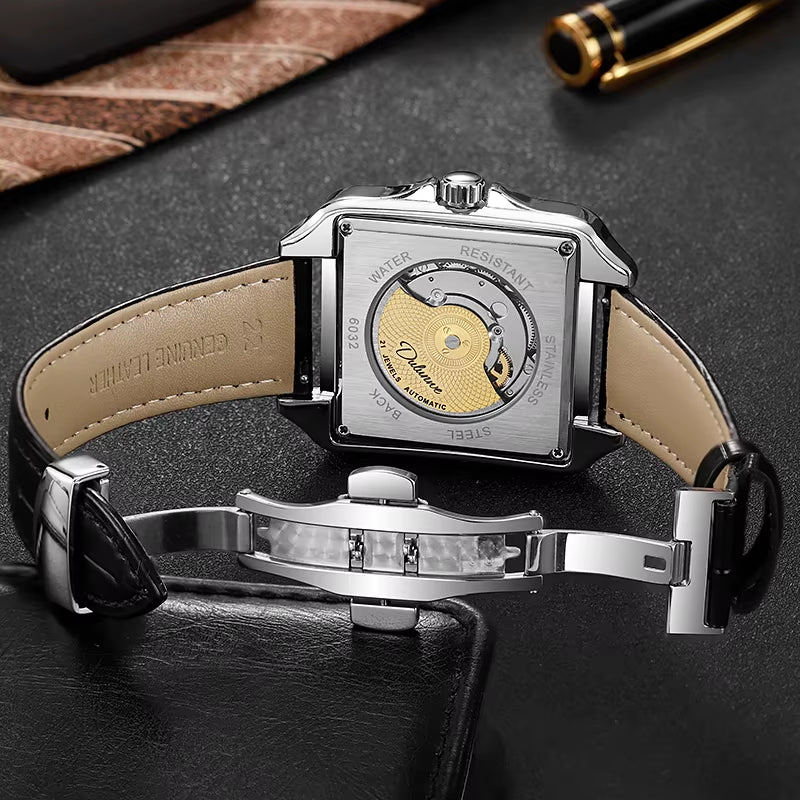 Square Dial Retro Design Men Watch Luxury Brand Mechanical Watch Fashion Automatic Date Waterproof Moon Phase Men Watch Reloj