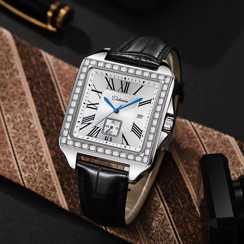 Square Dial Retro Design Men Watch Luxury Brand Mechanical Watch Fashion Automatic Date Waterproof Moon Phase Men Watch Reloj