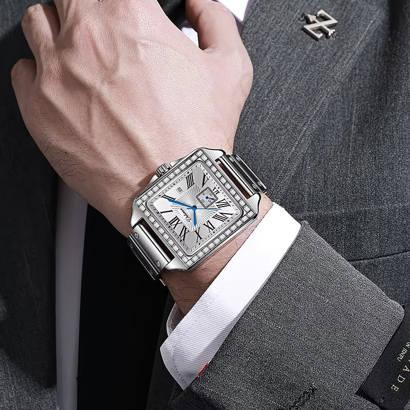 Square Dial Retro Design Men Watch Luxury Brand Mechanical Watch Fashion Automatic Date Waterproof Moon Phase Men Watch Reloj