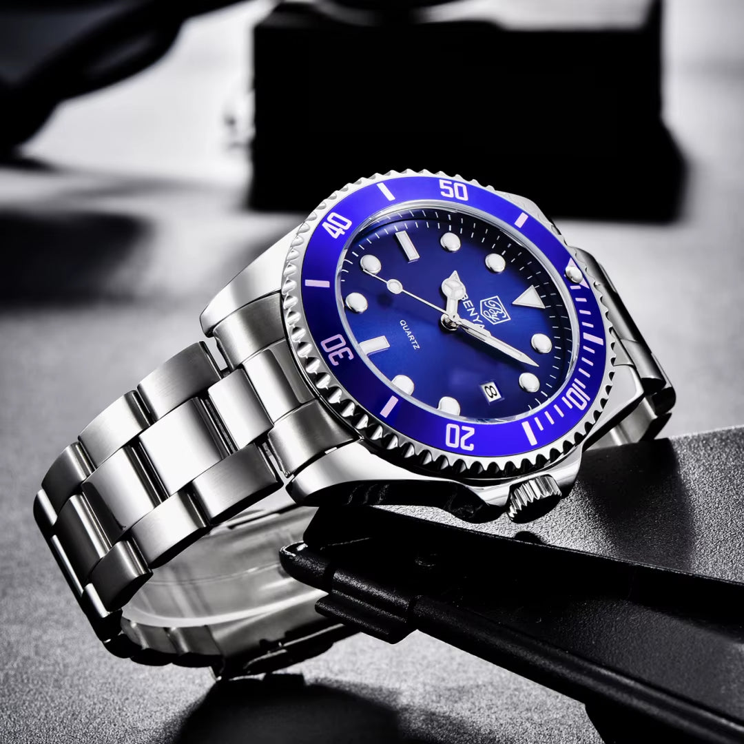 5223 Brand Men Quartz Watches Fashion Luminous Calendar Waterproof Stainless Steel Strap Elegant Business Men Wristwatch