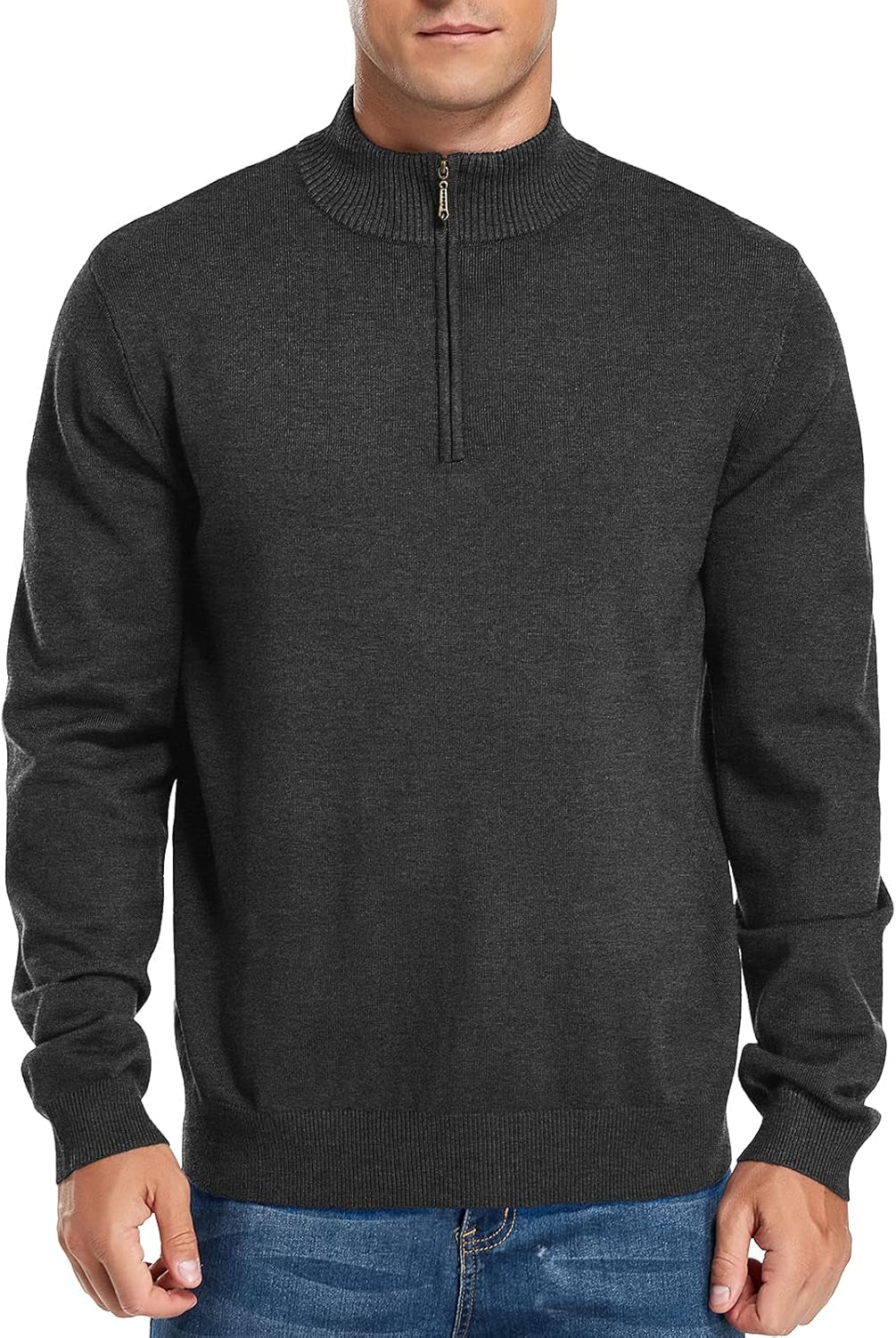 Mens Slim Fit Quarter Zip Mock Neck Polo Sweater Casual Long Sleeve Sweater and Turtleneck Pullover